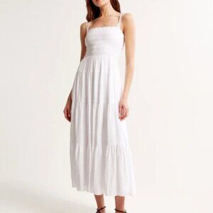Abercrombie & Fitch White Smocked Maxi Sundress
